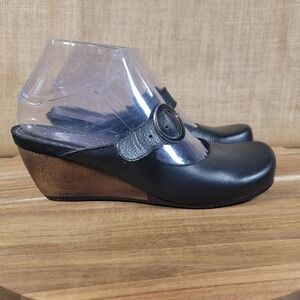 BareTraps Wedge Mary Jane Giddy Leather Buckle Shoes Women's 6.5 Black Comfort